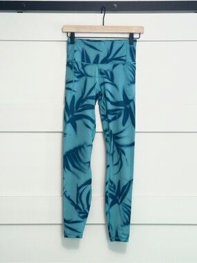 Under Amour Blue Teal Leaf-Print High-Waist Leggings